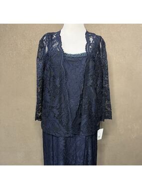 le bos embroidered 2 piece jacket dress Le Bos Plus Size Embroidered 3/4 Sleeve Square Neck 2-Piece Jacket Dress